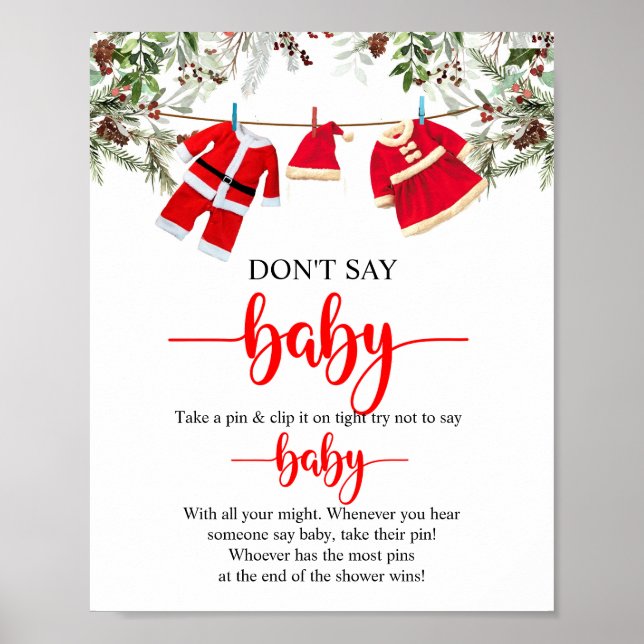 Christmas Don't Say Baby Baby Shower Game Sign (Front)