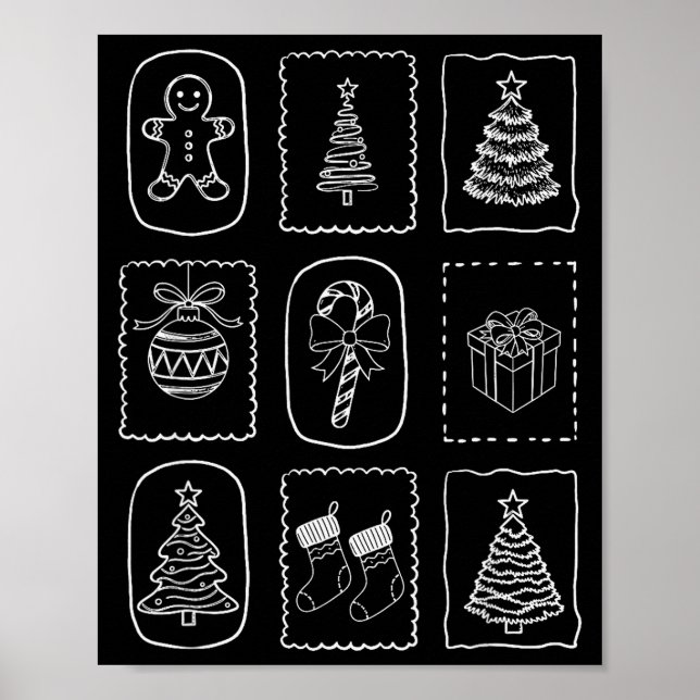 Christmas Doodle 2025 Coquette Bow Xmas Tree Ornam Poster (Front)