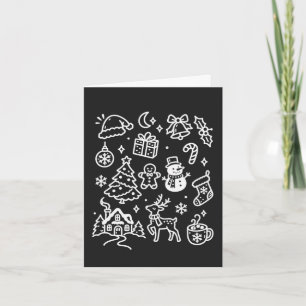 Christmas Doodle Collage White Line Art Holiday Card