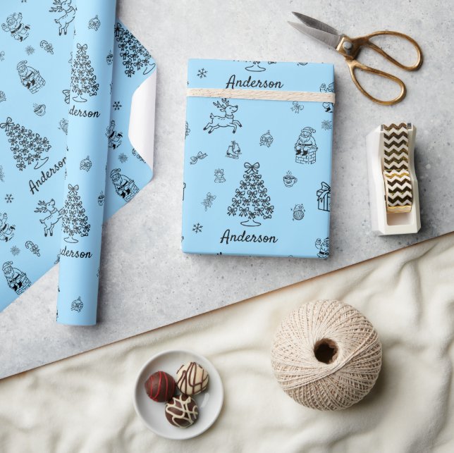 Christmas Doodle Custom Name Personalised  Wrapping Paper (Crafts)
