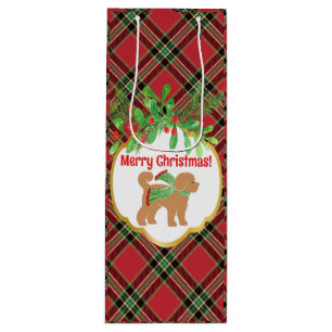 Christmas Doodle Dog Red Plaid Personalised  Wine Gift Bag