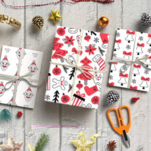 Christmas doodle set of 3 wrapping paper sheet