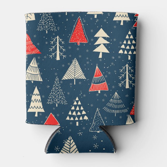 Christmas doodle trees, seamless winter pattern. can cooler (Front)