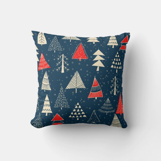 Christmas doodle trees, seamless winter pattern. cushion (Front)