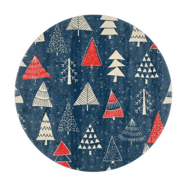 Christmas doodle trees, seamless winter pattern. cutting board (Front)