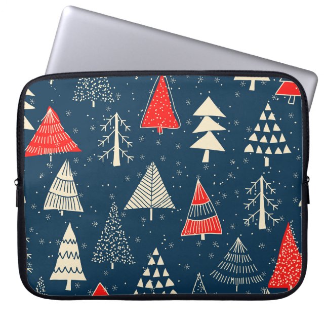 Christmas doodle trees, seamless winter pattern. laptop sleeve (Front)