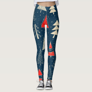 Christmas doodle trees, seamless winter pattern. leggings