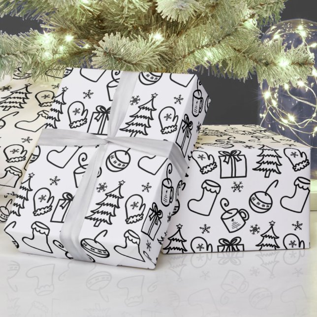 Christmas doodles black & white colour your own wrapping paper (Creator Uploaded)