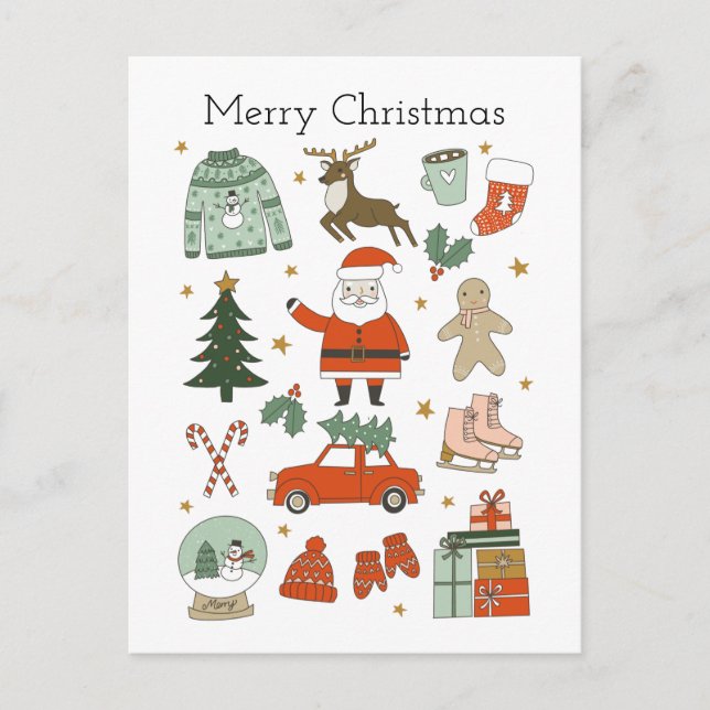 Christmas Doodles cute holiday Postcard (Front)