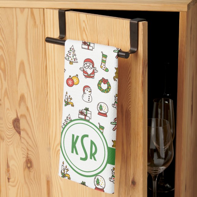 Christmas Doodles Monogram Tea Towel (Thirds Fold)