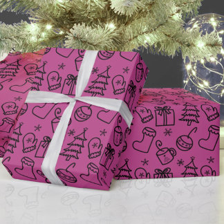 Christmas doodles Pink Rose Violet & Black Gift Wrapping Paper
