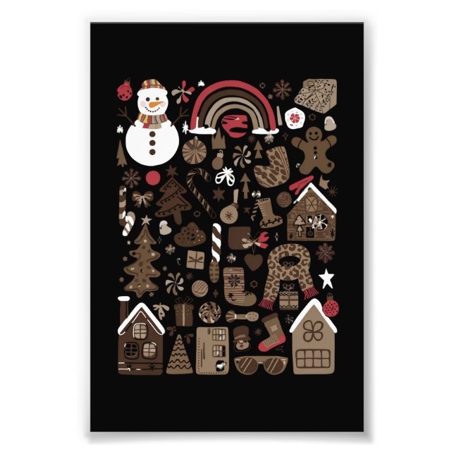 Christmas Doodles Retro Holiday Vintage Trees  Photo Print (Front)