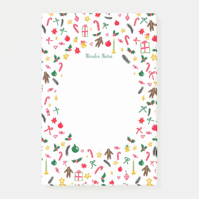 Christmas Doodles Whimsical Holiday CUSTOM Notepad (Front)