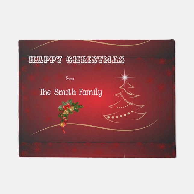 Christmas Door Mat. Customize the welcome and name Doormat (Front)