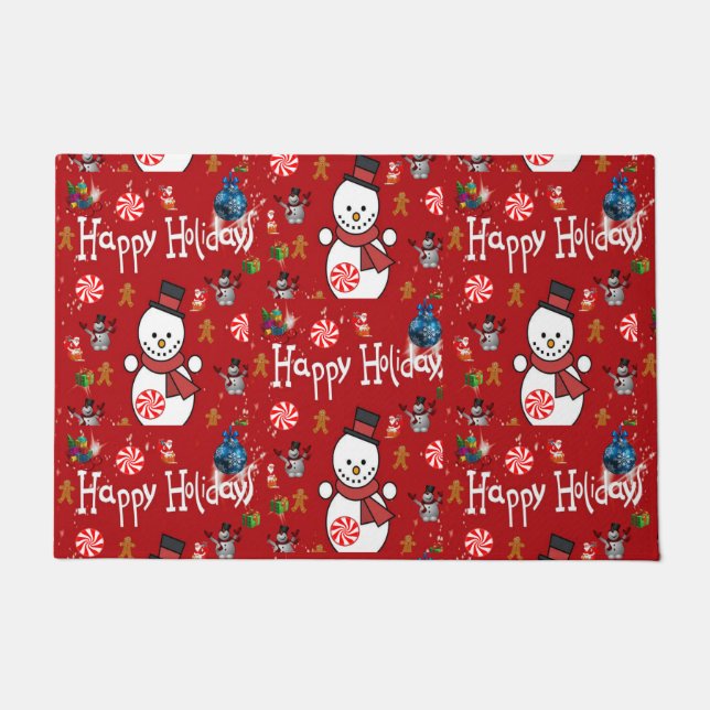 Christmas Door Mat, Snowman Doormat (Front)