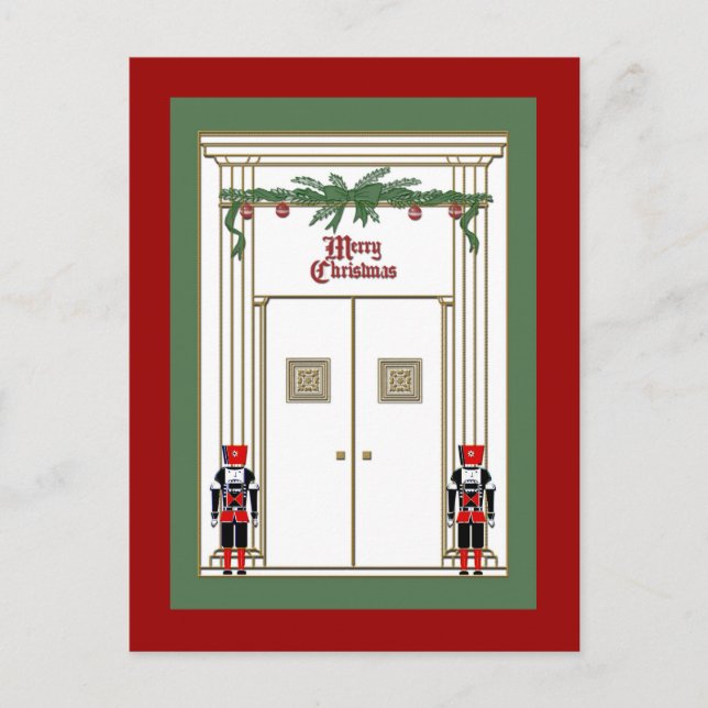 christmas door with nutcrackers holiday postcard (Front)