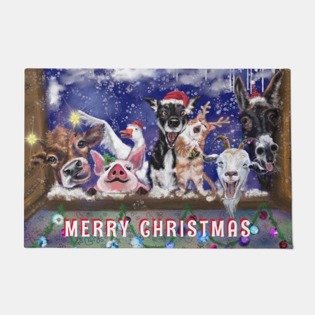 Christmas Doormat Funny Animal Party (Front)