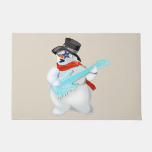 Christmas Doormat Snowman with Guitar