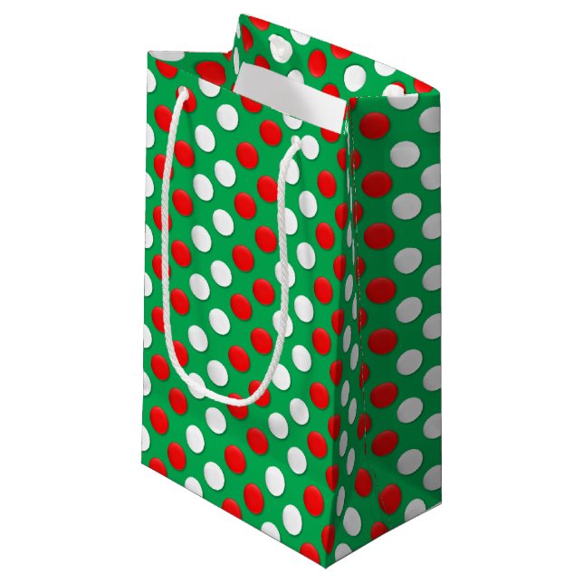 Christmas Dots Red White And Green Small Gift Bag (Front Angled)