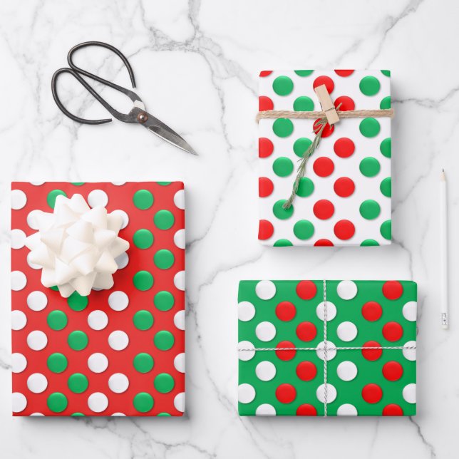 Christmas Dots Red White And Green Wrapping Paper Sheet (Front)