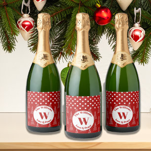 Christmas Dots & Trees Custom Name and Message Sparkling Wine Label