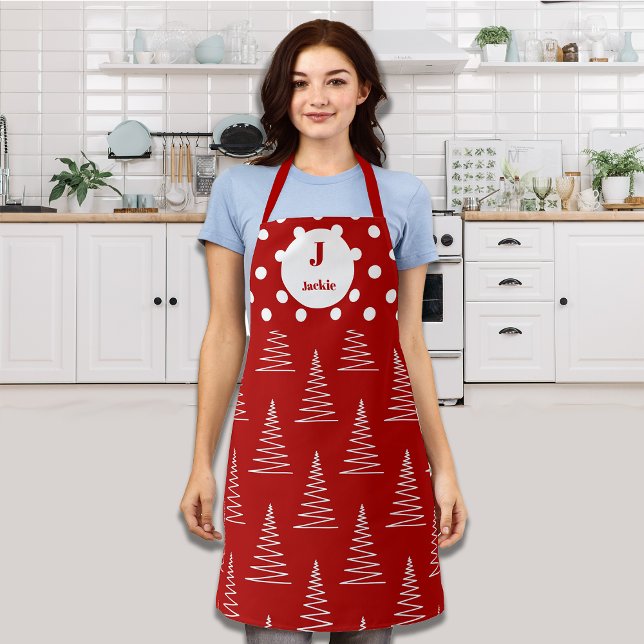 Christmas Dots & Trees Custom Name Apron (Creator Uploaded)