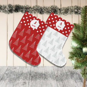 Christmas Dots & Trees Custom Name Large Christmas Stocking