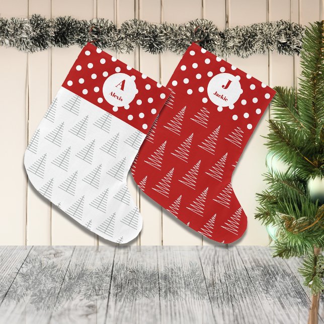 Christmas Dots & White Trees Custom Name Large Christmas Stocking (Creator Uploaded)