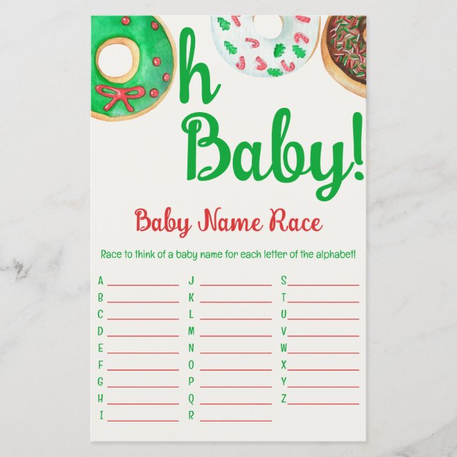 Christmas Doughnut Baby Shower Baby Name Race Game (Front)