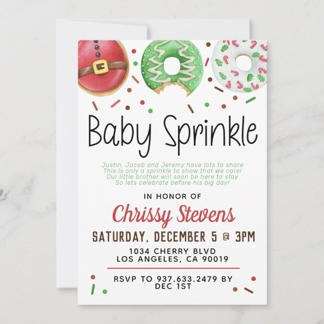 Christmas Doughnut Baby Sprinkle Shower Invitation (Front)