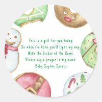 Christmas doughnut cookies. Prayer candle label