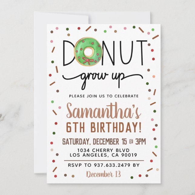 Christmas Doughnut Grow Up Birthday Invitation (Front)
