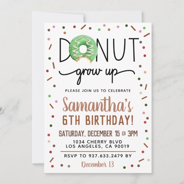 Christmas Doughnut Grow Up Birthday Invitation (Front)