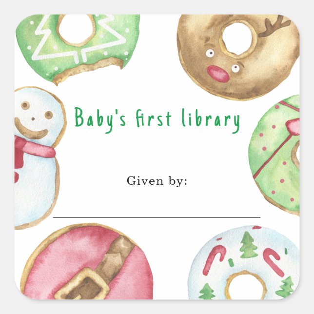 Christmas doughnuts cookies - Baby's first library Square Sticker (Front)