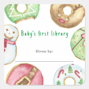 Christmas doughnuts cookies - Baby's first library Square Sticker