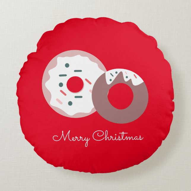 Christmas Doughnuts Sprinkles Bakery  Merry Christ Round Cushion (Front)