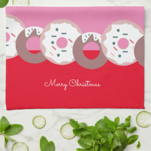 Christmas Doughnuts Sprinkles Bakery  Merry Christ Tea Towel