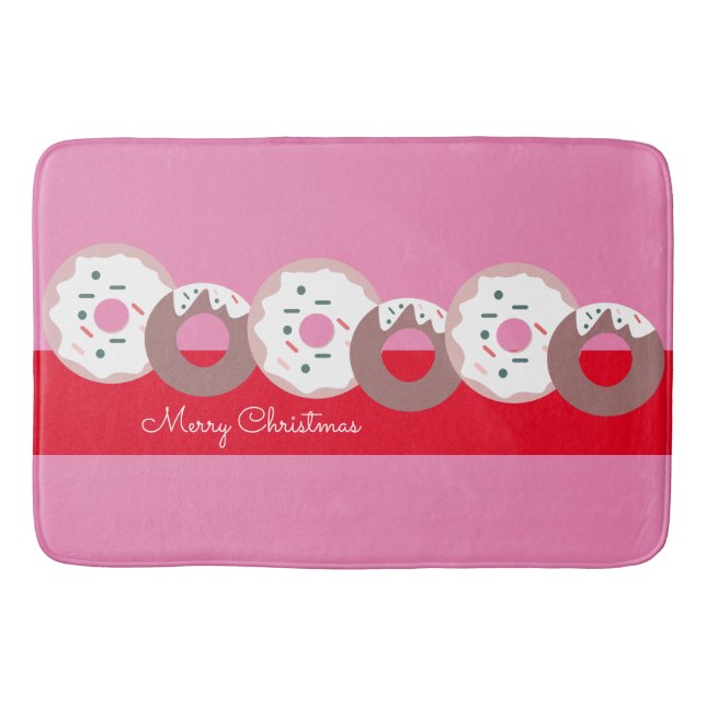 Christmas Doughnuts Sprinkles Bakery  Pink Red     Bath Mat (Front)