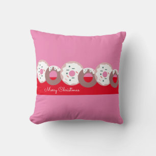 Christmas Doughnuts Sprinkles Bakery Pink Red Cushion