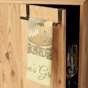 Christmas Dove Art Nouveau Aesthetic Design Tea Towel