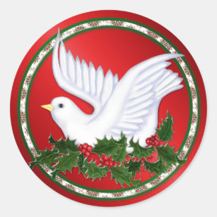 Christmas Dove & Holly Classic Round Sticker