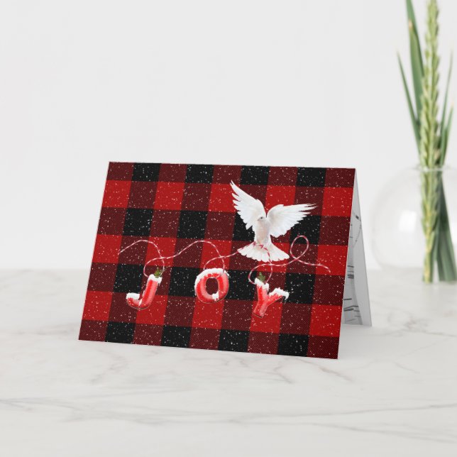 Christmas Dove With Joy On Plaid Card (Front)