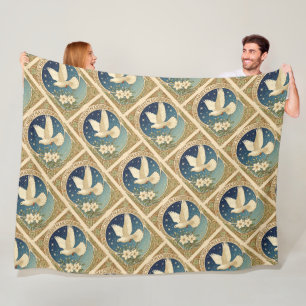Christmas Dove With Vintage-style Decorative Panel Fleece Blanket