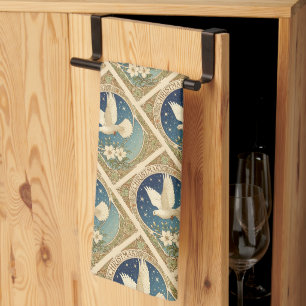Christmas Dove With Vintage-style Decorative Panel Tea Towel