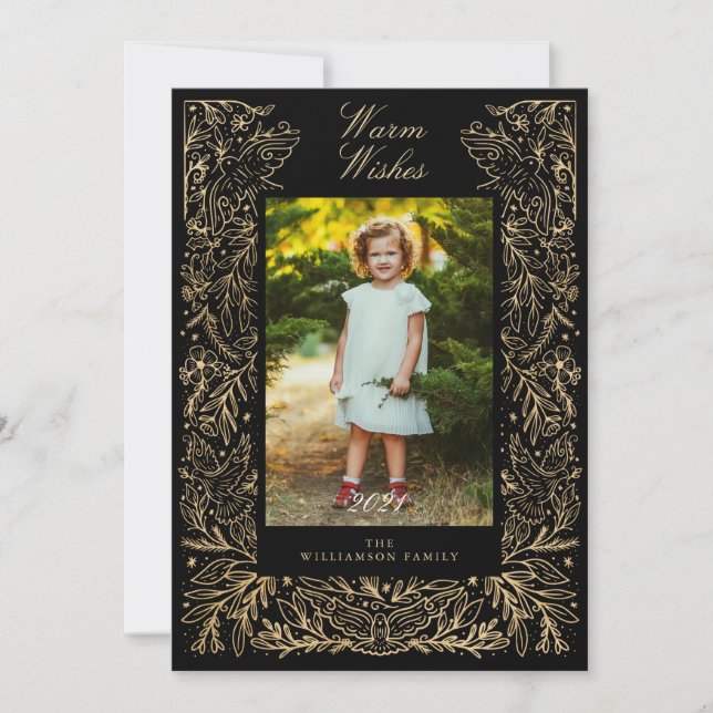 Christmas Doves Of Peace & Love Floral Frame Photo Holiday Card (Front)