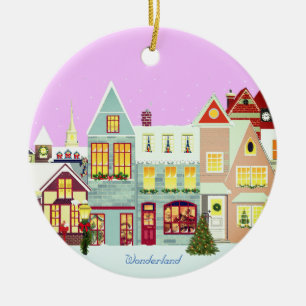 Christmas downtown houses ceramic tree decoration