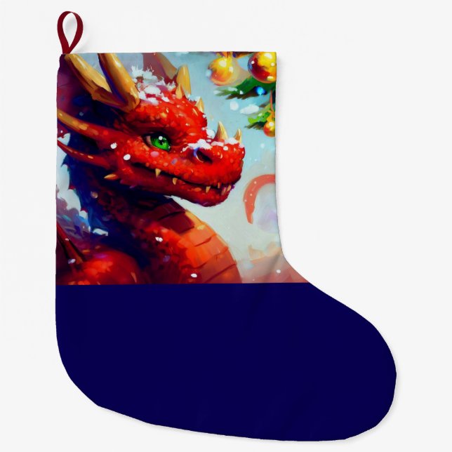 Christmas Dragon 2 Large Christmas Stocking (Front)