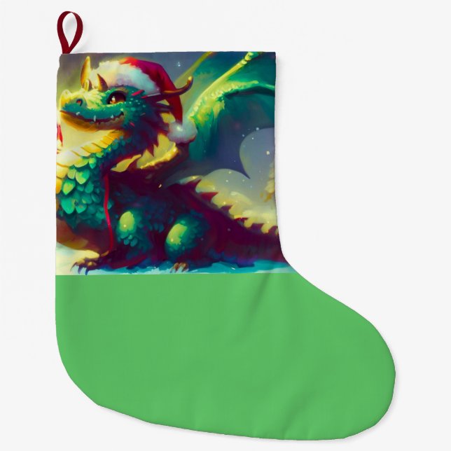 Christmas Dragon 3 Large Christmas Stocking (Front)
