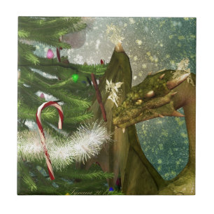 Christmas Dragon and Fairies Tile