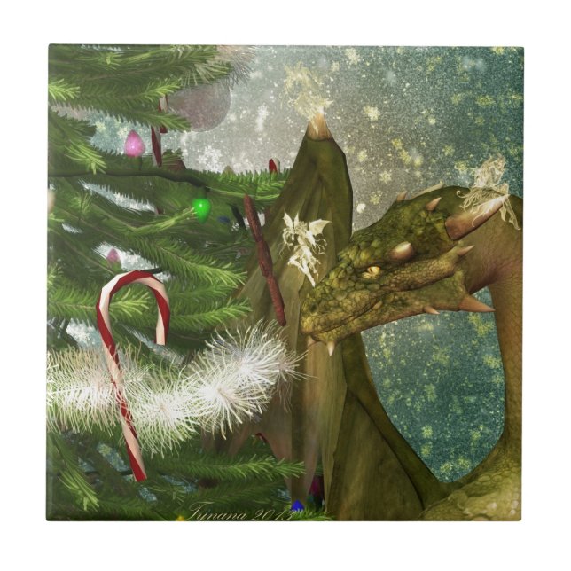 Christmas Dragon and Fairies Tile (Front)
